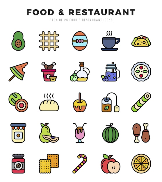 Vecteur ensemble d'icônes d'aliments et de restaurants illustration vectorielle