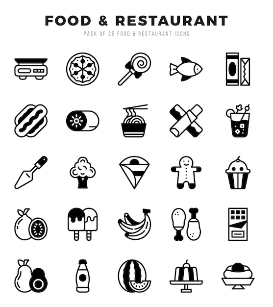 Vecteur ensemble d'icônes d'aliments et de restaurants illustration vectorielle