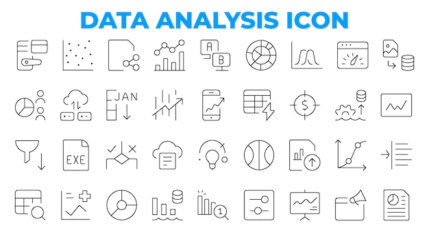 Ensemble d'icônes d'analyse des données