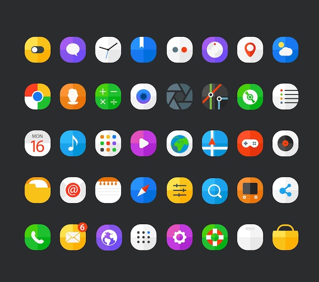 Ensemble d'icônes d'application smartphone moderne différentes. Éléments de design plat de vecteur