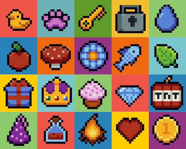 Ensemble d'icônes d'art pixel boîte de dialogue de style de jeu rétro et collection vectorielle d'éléments