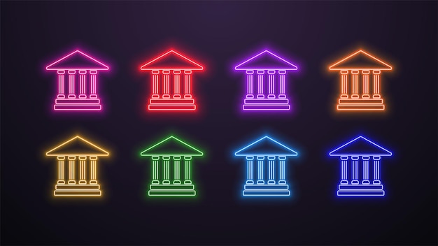 Un Ensemble D'icônes De Banque Au Néon Dans Les Couleurs Bleu Vert Orange Jaune Rose Violet Et Rouge Sur Fond Sombre