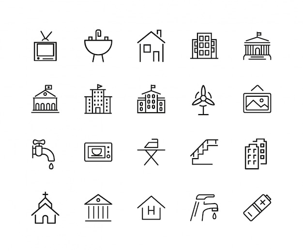 Ensemble D'icônes Bâtiments Et Outils De Maison