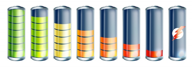 Ensemble D'icônes De Batterie 3d Réaliste