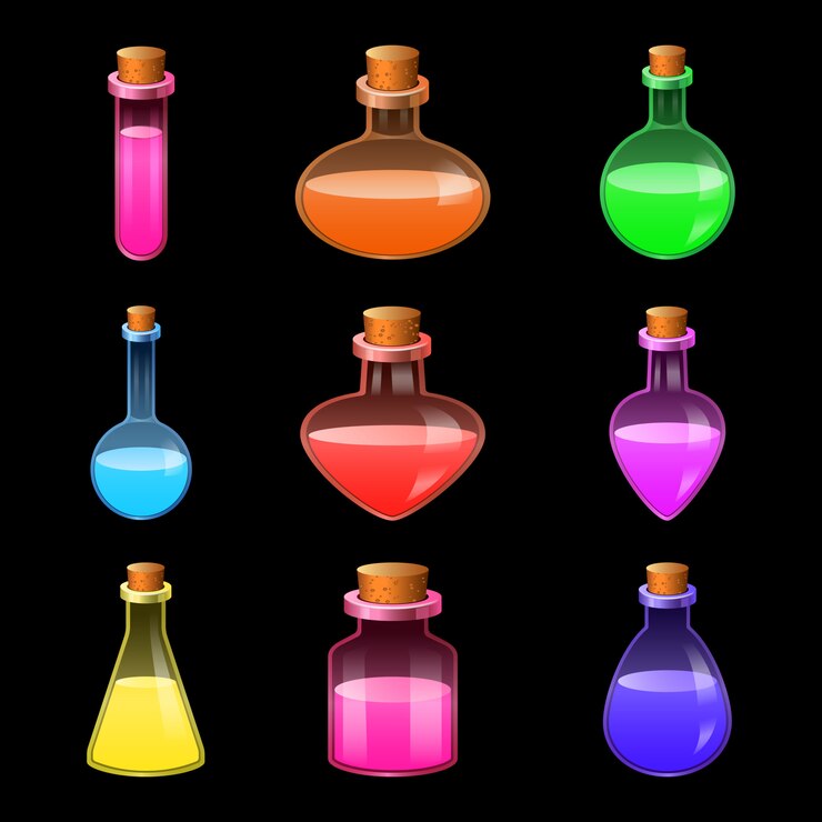 Vecteur ensemble d&#39;icônes bouteille magique potion