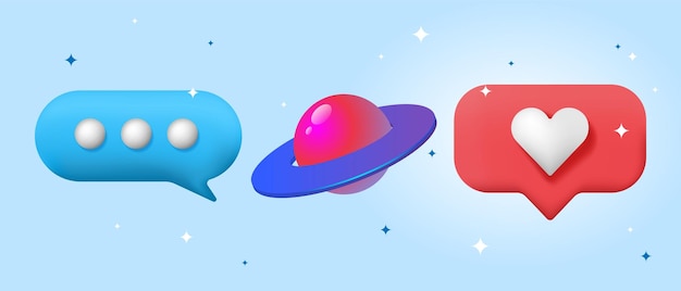 Vecteur ensemble d'icônes bulle de discours de médias sociaux discours de coeur de navire ufo et étoiles