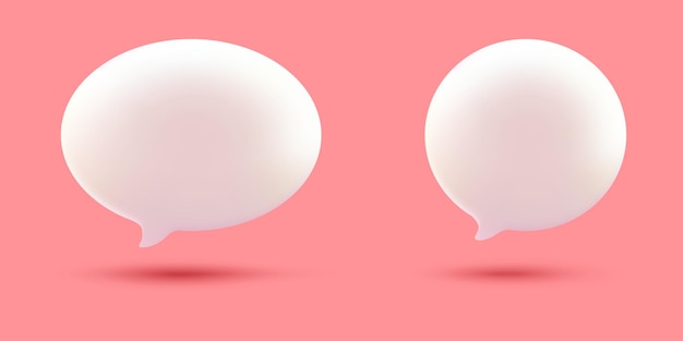 Vecteur ensemble d'icônes de bulle de parole blanche 3d isolées sur fond rose pastel jeu d'icônes de chat 3d