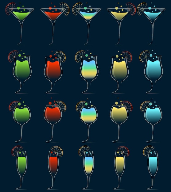 Vecteur ensemble d'icônes de cocktails colorés au design plat