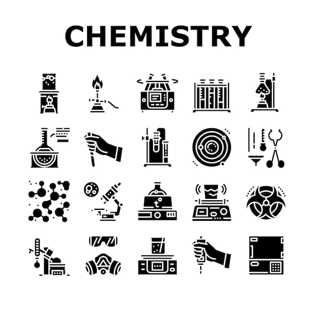 Ensemble d'icônes de collection de laboratoire de chimie Illustration vectorielle