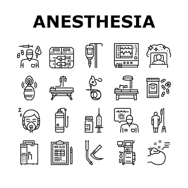 Ensemble d'icônes de collection d'outils d'anesthésiste