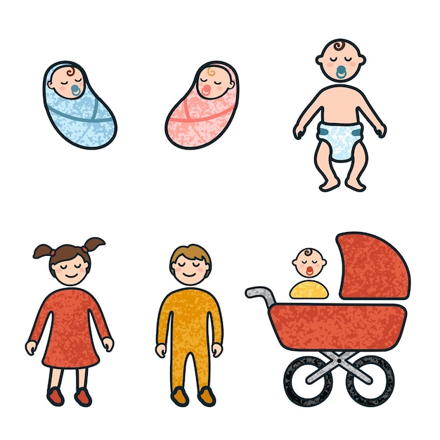 Vecteur un ensemble d'icônes colorées avec des illustrations d'enfants