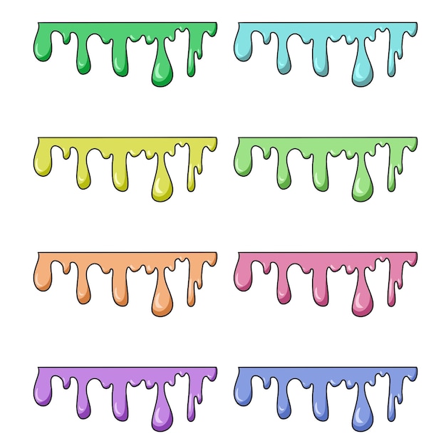 Ensemble d'icônes colorées point lumineux horizontal de goutte de peinture dessin animé de vecteur de peinture renversée