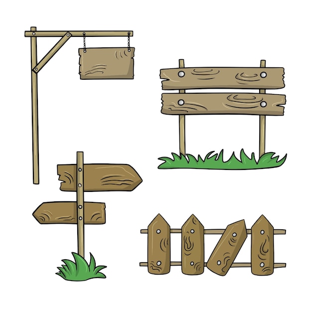 Un Ensemble D'icônes Colorées Vecteur D'objets En Bois Antiques