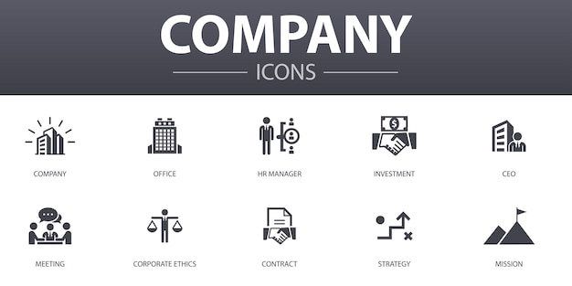 Ensemble d'icônes de concept simple d'entreprise. Contient des icônes telles que bureau, investissement, réunion, contrat, etc., pouvant être utilisées pour le Web, le logo, l'interface utilisateur/UX
