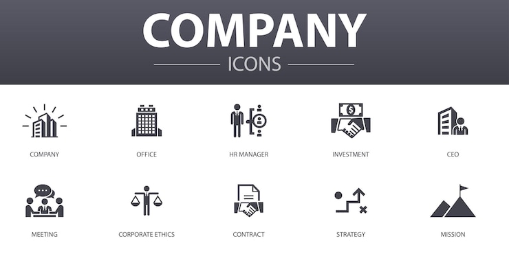 Vecteur ensemble d'icônes de concept simple d'entreprise. contient des icônes telles que bureau, investissement, réunion, contrat, etc., pouvant être utilisées pour le web, le logo, l'interface utilisateur/ux