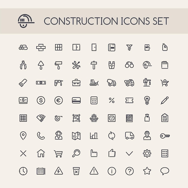 Ensemble D'icônes De Construction De Ligne Ronde