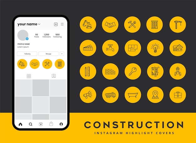 Ensemble D'icônes De Construction Pour Les Couvertures De Faits Saillants De L'histoire Instagram