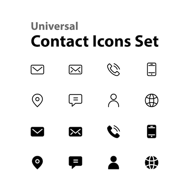 Ensemble d'icônes de contact universel