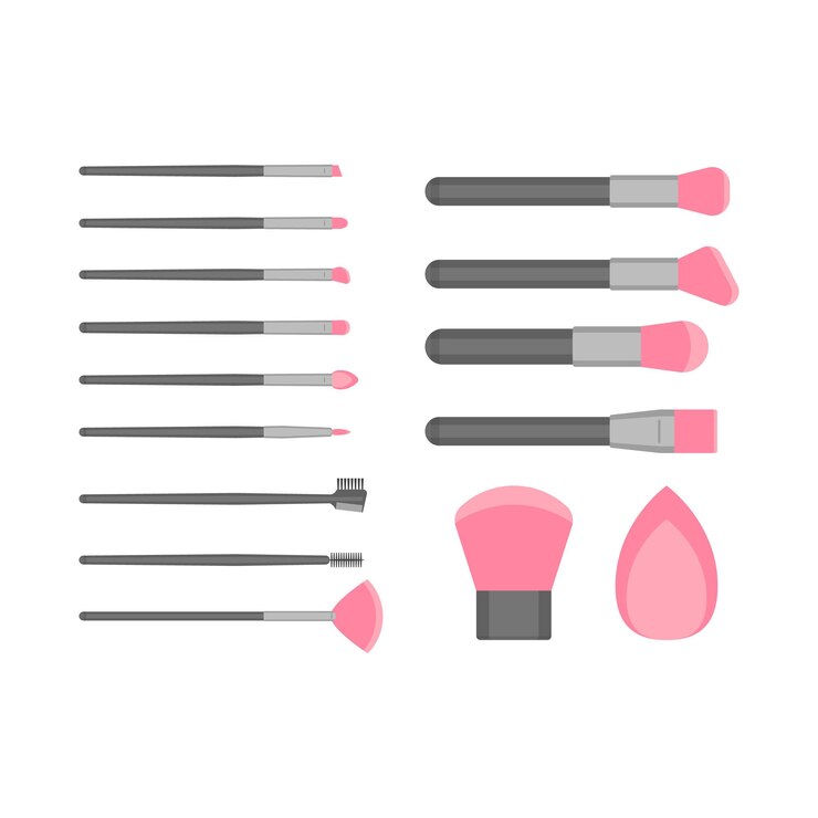 Vecteur ensemble d'icônes de couleur de pinceau de maquillage cosmétique de dessin animé