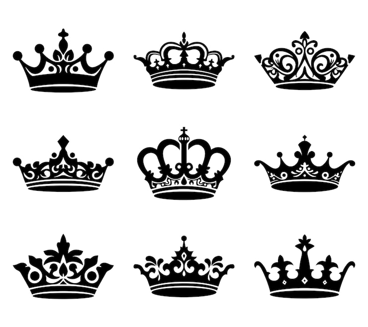 Vecteur ensemble d'icônes de la couronne noire silhouette collection des armoiries et des symboles royaux