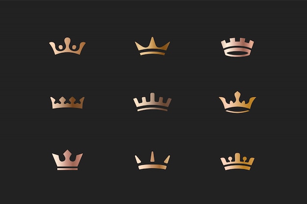 Vecteur ensemble d'icônes de couronnes d'or royal et logos