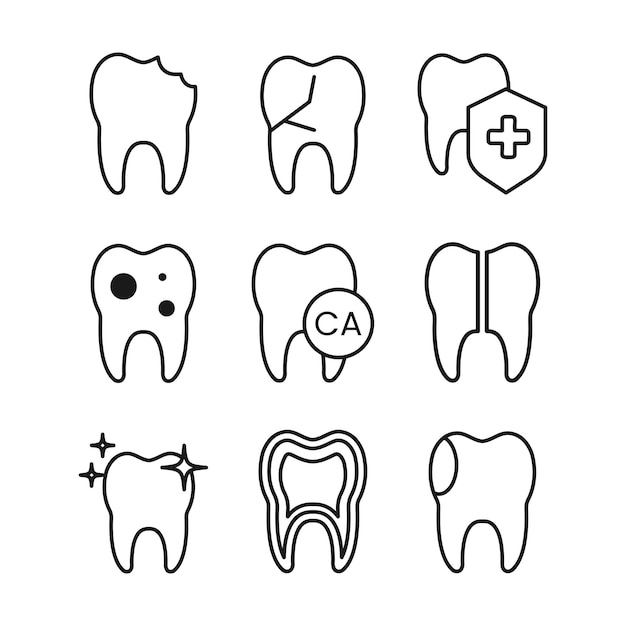 Vecteur ensemble d'icônes de dents dans le style de contour.