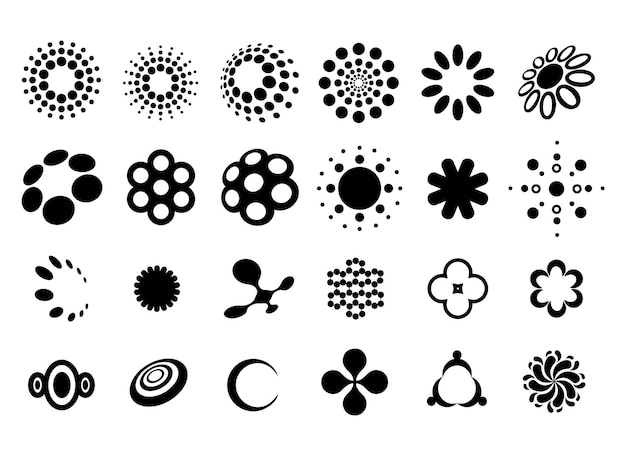 Ensemble d'icônes de design graphique floral rétro futuriste