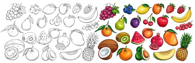 Ensemble D'icônes Dessinés Aux Fruits Et Baies.