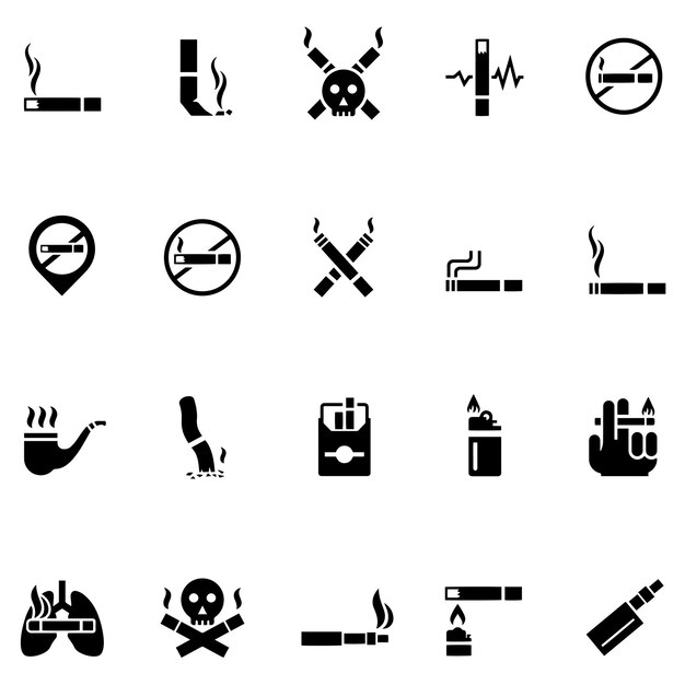 Vecteur un ensemble d'icônes différentes, y compris un panneau interdisant de fumer un panneaux interdit de fumer et un panneau interdite de fumer