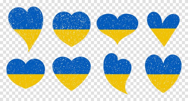 Ensemble D'icônes De Drapeau De L'ukraine En Forme De Coeurs Sauver Le Concept De L'ukraine Bouton D'icône De Symbole Ukrainien De Vecteur