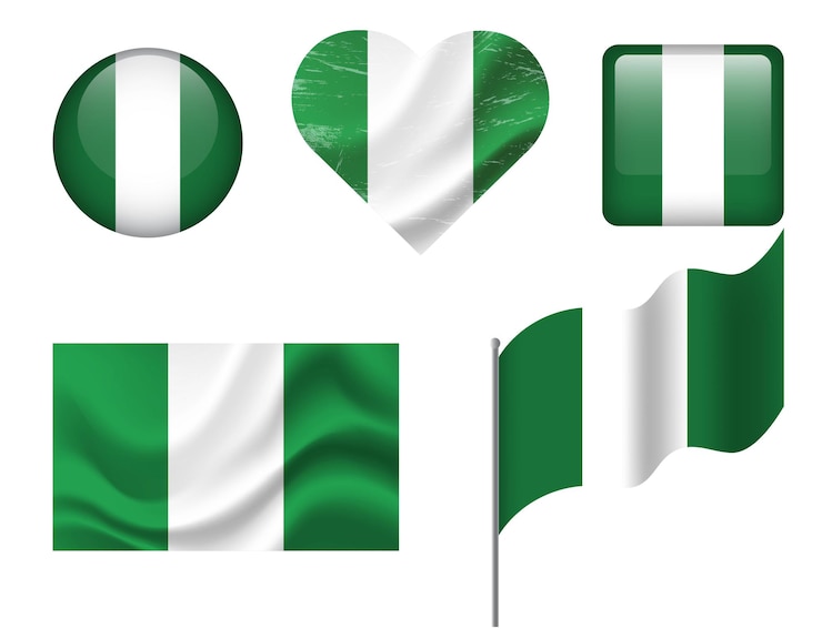Vecteur ensemble d'icônes du drapeau nigérian vector drapeau du nigéria symbole ensemble de drapeaux nigérians bouton cœur agité