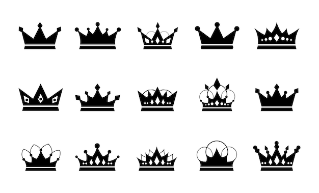 Vecteur ensemble d'icônes du symbole de la couronne noire