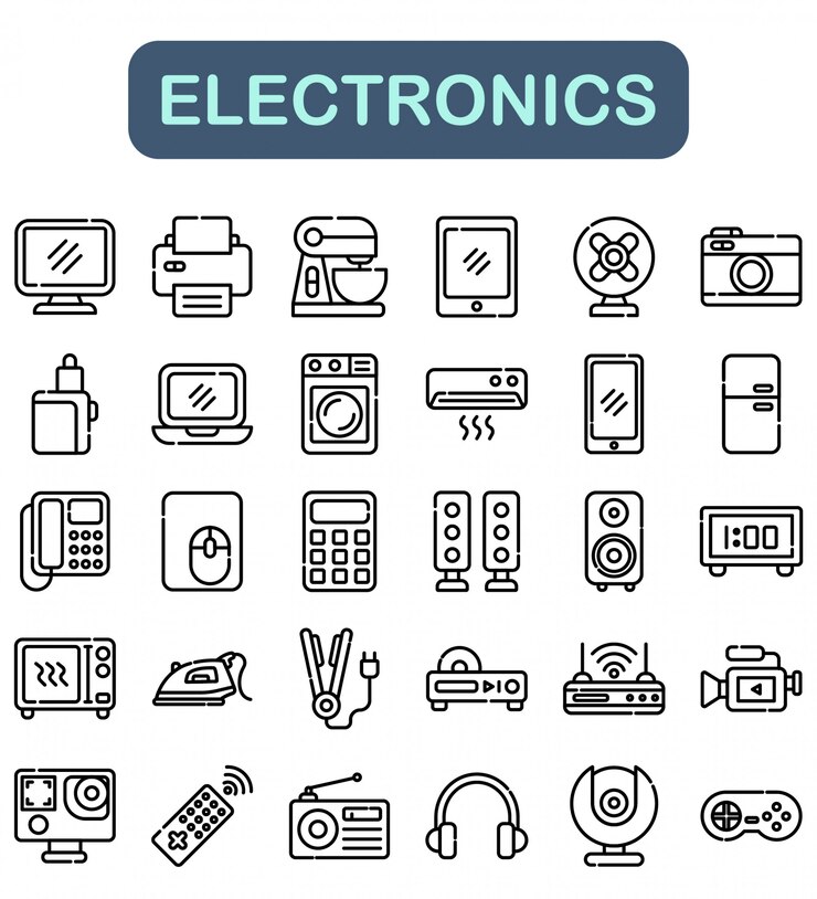 Ensemble d'icônes électroniques, style de contour