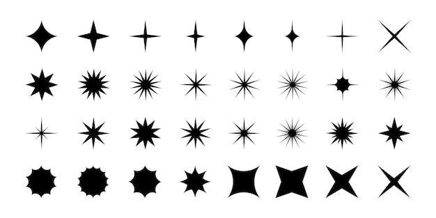 Un ensemble d'icônes d'étoiles noires étincelle scintillement éclatement des étoiles bling formes de poussière d' étoiles symboles magiques