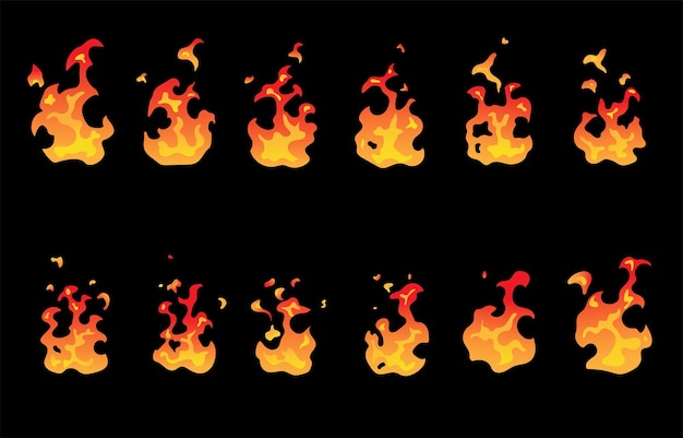 Vecteur ensemble d'icônes de feu à flamme plate pour l'animation