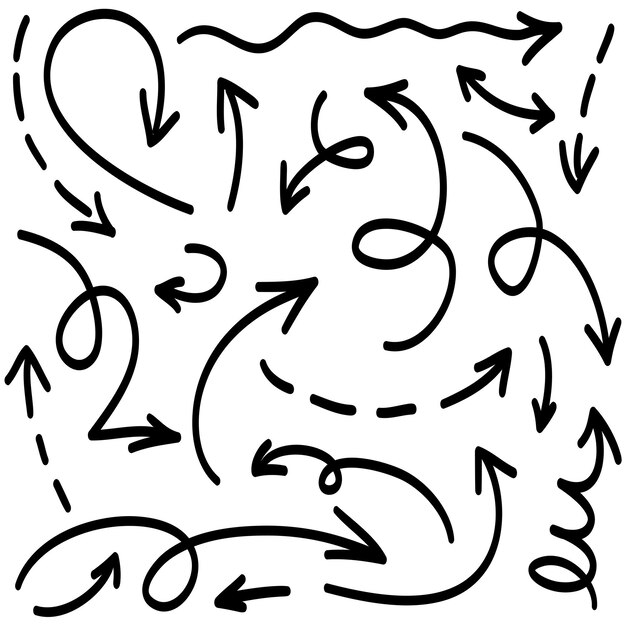Ensemble d'icônes de flèche dessinées à la main isolé sur fond blanc Illustration vectorielle de Doodle