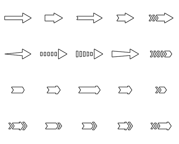 Ensemble d'icônes de flèches de course Collection de flèches noires Illustration vectorielle plane isolée sur fond blanc