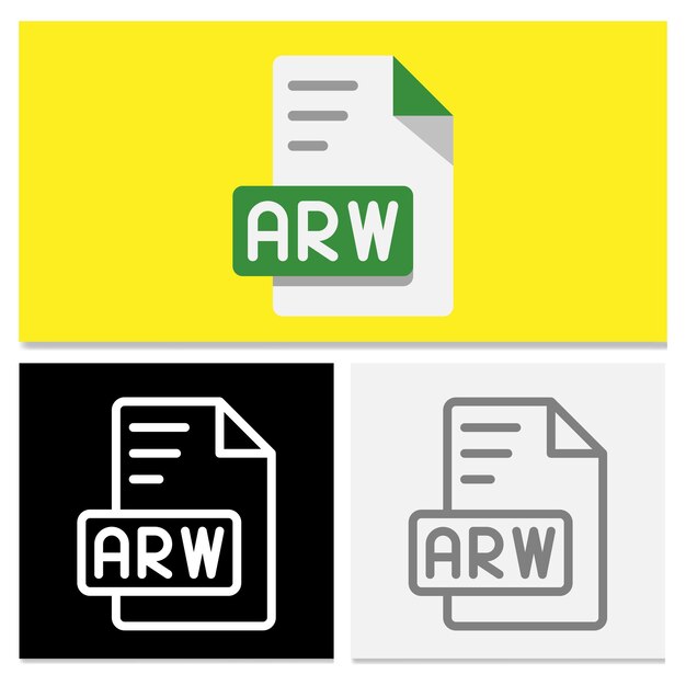 Ensemble d'icônes de format de fichier Arw dans le style plat collection complète d'icône de fichier de format plat