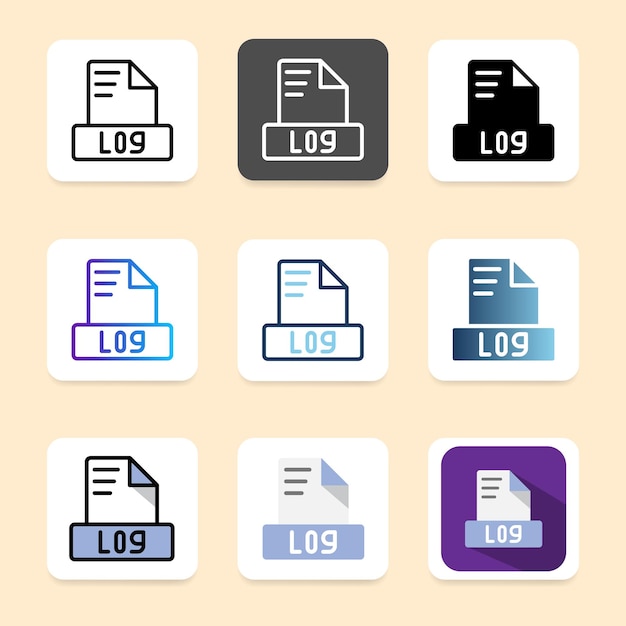 Ensemble d'icônes de format de fichier journal pour le type de fichier de document et les besoins de conception d'interface