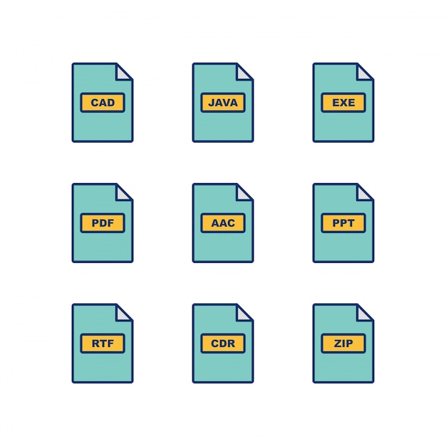 Ensemble D'icônes De Formats De Fichiers Isolés Sur Fond Blanc