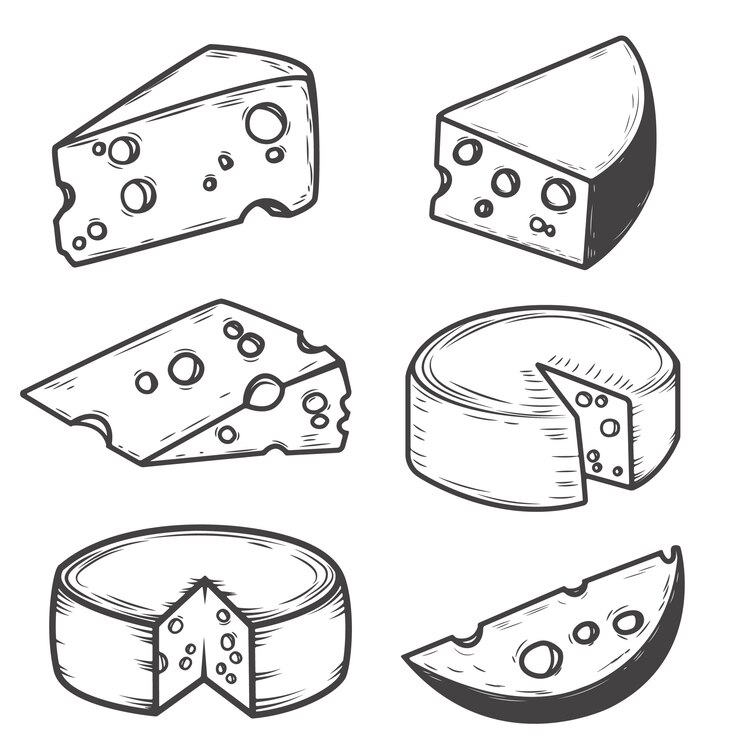 Vecteur ensemble d'icônes de fromage sur fond blanc. éléments pour le menu du restaurant, affiche