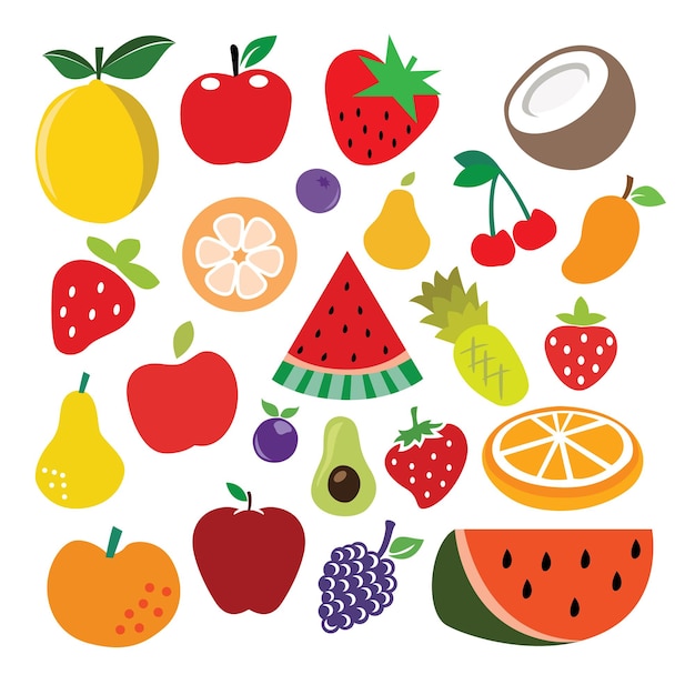 Ensemble D'icônes De Fruits Et De Baies Illustration Vectorielle Dans Un Style Plat