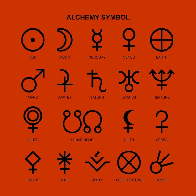 Vecteur ensemble d'icônes de glyphes ésotériques, pictogrammes et symboles, signes mystiques et alchimiques dorés, style linéaire