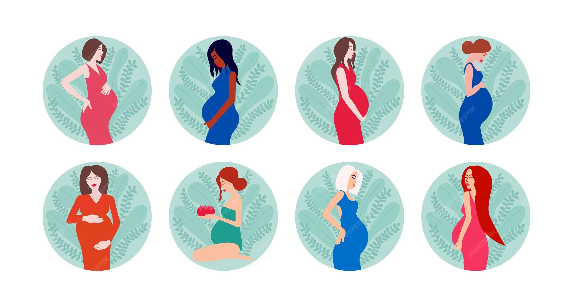 Ensemble D'icônes De Grossesse Vectorielle Différents Types De Femmes ...