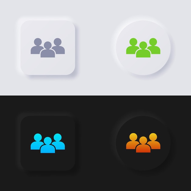 Ensemble D'icônes De Groupe De Personnes, Bouton De Neumorphisme Multicolore Conception D'interface Utilisateur Souple Pour La Conception Web.