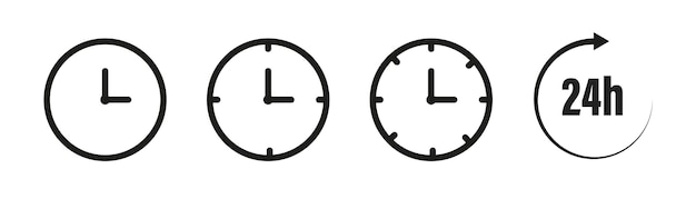 Ensemble D'icônes D'horloge Colection De Minuteries Et D'horloges En Ligne Styl Illusion Noire Sur Fond Blanc Horloges De Ligne Isolées10 Eps
