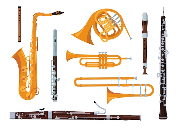 Ensemble D'icônes D'instruments De Musique Orchestraux Classiques à Vent Isolés