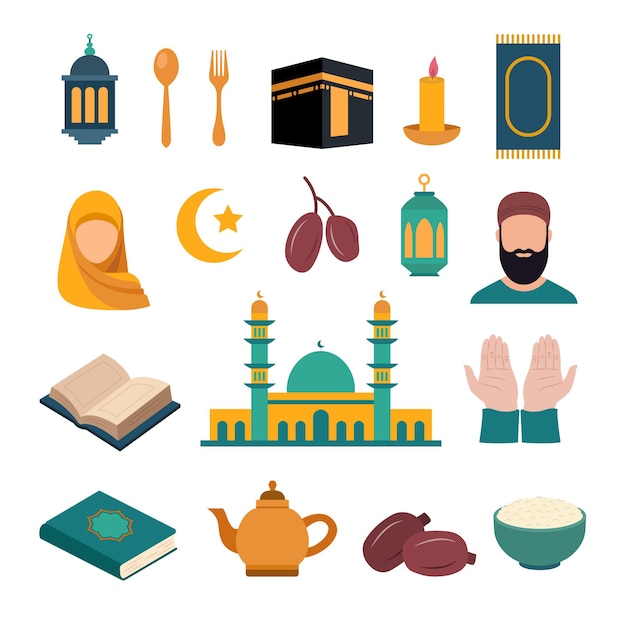 Vecteur un ensemble d'icônes islamiques détaillées illustration vectorielle de ramadan mubarak