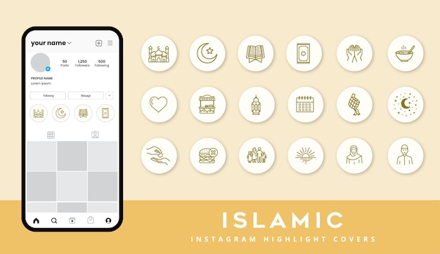 Ensemble D'icônes Islamiques Pour Les Couvertures De Faits Saillants De L'histoire Instagram