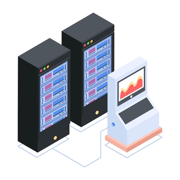 Ensemble d'icônes isométriques de stockage sur le serveur